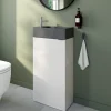 Meuble lave-mains à poser blanc brillant l.44 cm Imandra + plan vasque béton gris, GoodHome* Lave-Mains