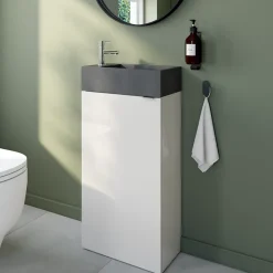 Meuble lave-mains à poser blanc brillant l.44 cm Imandra + plan vasque béton gris, GoodHome* Lave-Mains