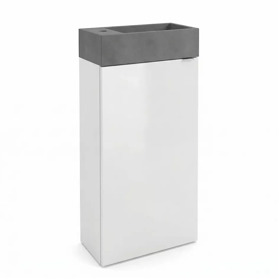 Meuble lave-mains à poser blanc brillant l.44 cm Imandra + plan vasque béton gris, GoodHome* Lave-Mains
