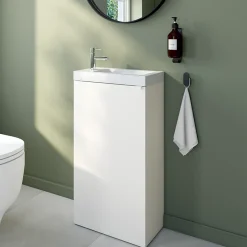 GoodHome Meuble lave-mains à poser blanc mat l.44 cm Imandra + plan vasque blanc céramique Nira,