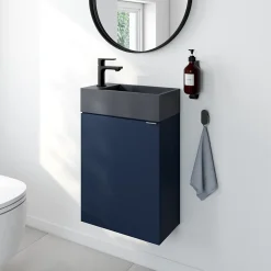 Homesight Meuble lave-mains à poser bleu nuit mat l.44 cm Imandra + plan vasque béton gris, GoodHome