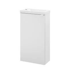 GoodHome Meuble lave-mains à poser blanc mat l.44 cm Imandra + plan vasque blanc résine Beni,* Lave-Mains|Meuble De Salle De Bains Faible Profondeur