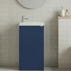 GoodHome Meuble lave-mains à poser bleu nuit mat l.44 cm Imandra + plan vasque blanc résine Beni,