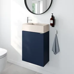 Homesight Meuble lave-mains à poser bleu nuit mat l.44 cm Imandra + plan vasque béton moucheté, GoodHome* Lave-Mains