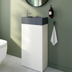 Homesight Meuble lave-mains à poser blanc mat l.44 cm Imandra + plan vasque béton gris, GoodHome