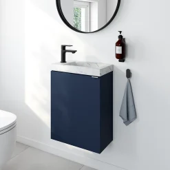 Homesight Meuble lave-mains à poser bleu nuit mat l.44 cm Imandra + plan vasque effet marbre blanc, GoodHome
