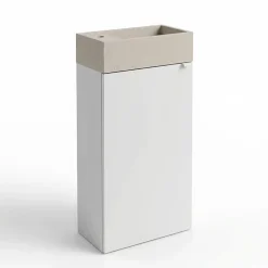 Homesight Meuble lave-mains à poser blanc mat l.44 cm Imandra + plan vasque béton beige moucheté, GoodHome* Lave-Mains