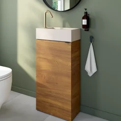 Homesight Meuble lave-mains à poser effet noyer l.44 cm Imandra + plan vasque béton moucheté, GoodHome