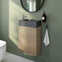 Meuble lave-mains à poser effet chêne l.44 cm Imandra + plan vasque béton gris, GoodHome