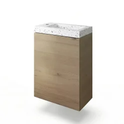 GoodHome Meuble lave-mains à poser effet chêne l.44 cm Imandra + plan vasque terrazzo,* Lave-Mains
