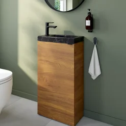 Homesight Meuble lave-mains à poser effet noyer l.44 cm Imandra + plan vasque effet marbre noir, GoodHome* Lave-Mains