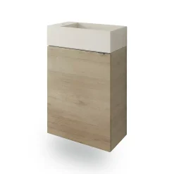 GoodHome Meuble lave-mains à poser effet chêne l.44 cm Imandra + plan vasque béton beige moucheté,* Lave-Mains