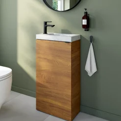 Homesight Meuble lave-mains à poser effet noyer l.44 cm Imandra + plan vasque effet marbre blanc, GoodHome