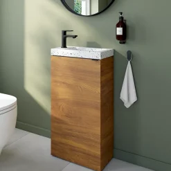 Homesight Meuble lave-mains à poser effet noyer l.44 cm Imandra + plan vasque terrazzo, GoodHome* Lave-Mains