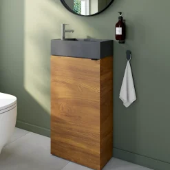 Homesight Meuble lave-mains à poser effet noyer l.44 cm Imandra + plan vasque béton gris, GoodHome* Lave-Mains