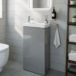 GoodHome Meuble lave-mains à poser gris brillant l.44 cm Imandra + plan vasque blanc céramique Nira,