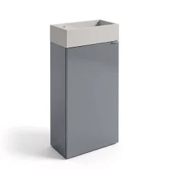GoodHome Meuble lave-mains à poser gris brillant l.44 cm Imandra + plan vasque béton beige moucheté,