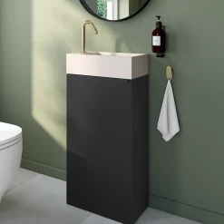 Homesight Meuble lave-mains à poser noir mat l.44 cm Imandra + plan vasque béton beige moucheté, GoodHome