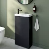 Homesight Meuble lave-mains à poser noir mat l.44 cm Imandra + plan vasque effet marbre blanc, GoodHome* Lave-Mains