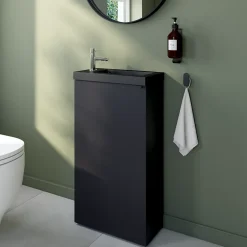 GoodHome Meuble lave-mains à poser noir mat l.44 cm Imandra + plan vasque noir résine Beni,* Lave-Mains