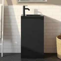 GoodHome Meuble lave-mains à poser noir mat l.44 cm Imandra + plan vasque noir céramique Nira,* Lave-Mains