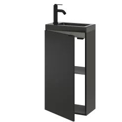 GoodHome Meuble lave-mains à poser noir mat l.44 cm Imandra + plan vasque noir céramique Nira,* Lave-Mains