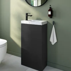 Homesight Meuble lave-mains à poser noir mat l.44 cm Imandra + plan vasque noir terrazzo, GoodHome