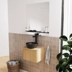 Homesight Meuble lave-mains à suspendre l.40 x H.26,6 x P.30 cm, effet chêne strié, Elli* Lave-Mains