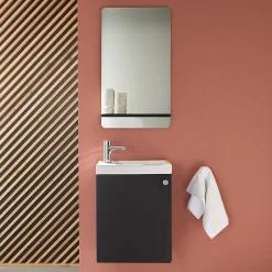 Mob-In Meuble lave-mains AVA noir carbone + miroir tablette blanche