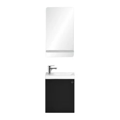 Mob-In Meuble lave-mains AVA noir carbone + miroir tablette blanche