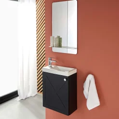 Mob-In Meuble lave-mains AVA noir carbone + miroir tablette blanche