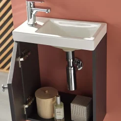 Mob-In Meuble lave-mains AVA noir carbone + miroir tablette blanche