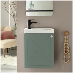 Mob-In Meuble lave-mains AVA vert de gris + robinet noir