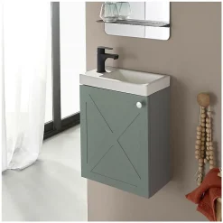 Mob-In Meuble lave-mains AVA vert de gris + robinet noir