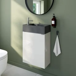 GoodHome Meuble lave-mains blanc brillant Imandra l.44 cm Imandra + plan vasque béton gris,