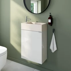 GoodHome Meuble lave-mains blanc brillant l.44 cm Imandra + plan vasque béton moucheté,* Lave-Mains