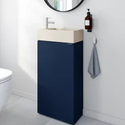 Homesight Meuble lave-mains bleu nuit mat l.44 cm Imandra + plan vasque béton moucheté, GoodHome* Lave-Mains