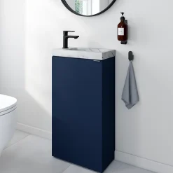 Homesight Meuble lave-mains bleu nuit mat l.44 cm Imandra + plan vasque effet marbre blanc, GoodHome* Lave-Mains