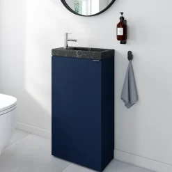 Homesight Meuble lave-mains bleu nuit mat l.44 cm Imandra + plan vasque effet marbre noir, GoodHome* Lave-Mains