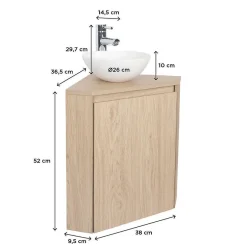 Mob-In Meuble lave-mains d'angle SORRENTO + vasque* Meuble Wc|Meuble De Salle De Bains Faible Profondeur