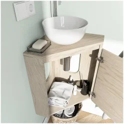 Mob-In Meuble lave-mains d'angle SORRENTO + vasque* Meuble Wc|Meuble De Salle De Bains Faible Profondeur