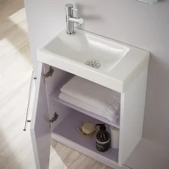 Planète Bain Meuble lave-mains design couleur blanc avec mitigeur eau chaude/ eau froide