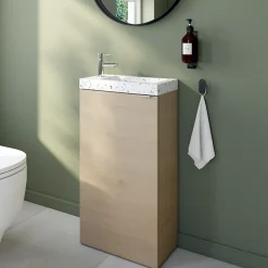 GoodHome Meuble lave-mains effet chêne l.44 cm Imandra + plan vasque terrazzo,* Lave-Mains