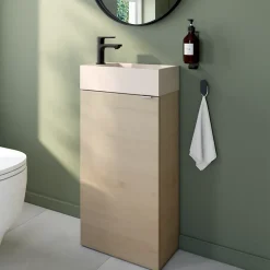 GoodHome Meuble lave-mains effet chêne l.44 cm Imandra + plan vasque béton moucheté,