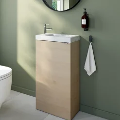 GoodHome Meuble lave-mains effet chêne l.44 cm Imandra + plan vasque effet marbre blanc,