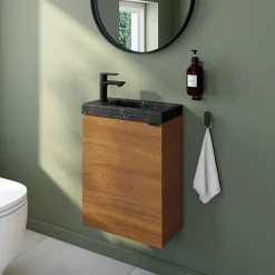 Homesight Meuble lave-mains effet noyer l.44 cm Imandra + plan vasque effet marbre noir, GoodHome* Lave-Mains