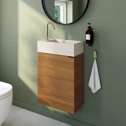Homesight Meuble lave-mains effet noyer l.44 cm Imandra + plan vasque béton moucheté, GoodHome