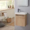 Planète Bain Meuble lave-mains finition bois oak avec mitigeur noir et poignée noire