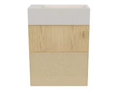 Homesight Meuble lave-mains Java effet chêne clair et jute l.44 cm + plan vasque lave-mains béton moucheté