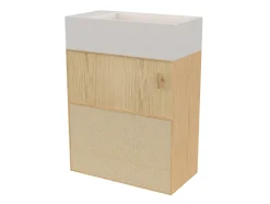 Homesight Meuble lave-mains Java effet chêne clair et jute l.44 cm + plan vasque lave-mains béton moucheté